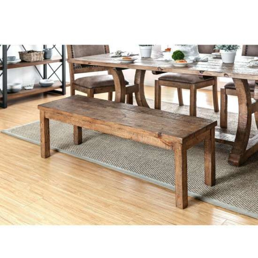 Furniture * | Outlet Simple Relax Wooden Seating Bench In Rustic Oak Finish