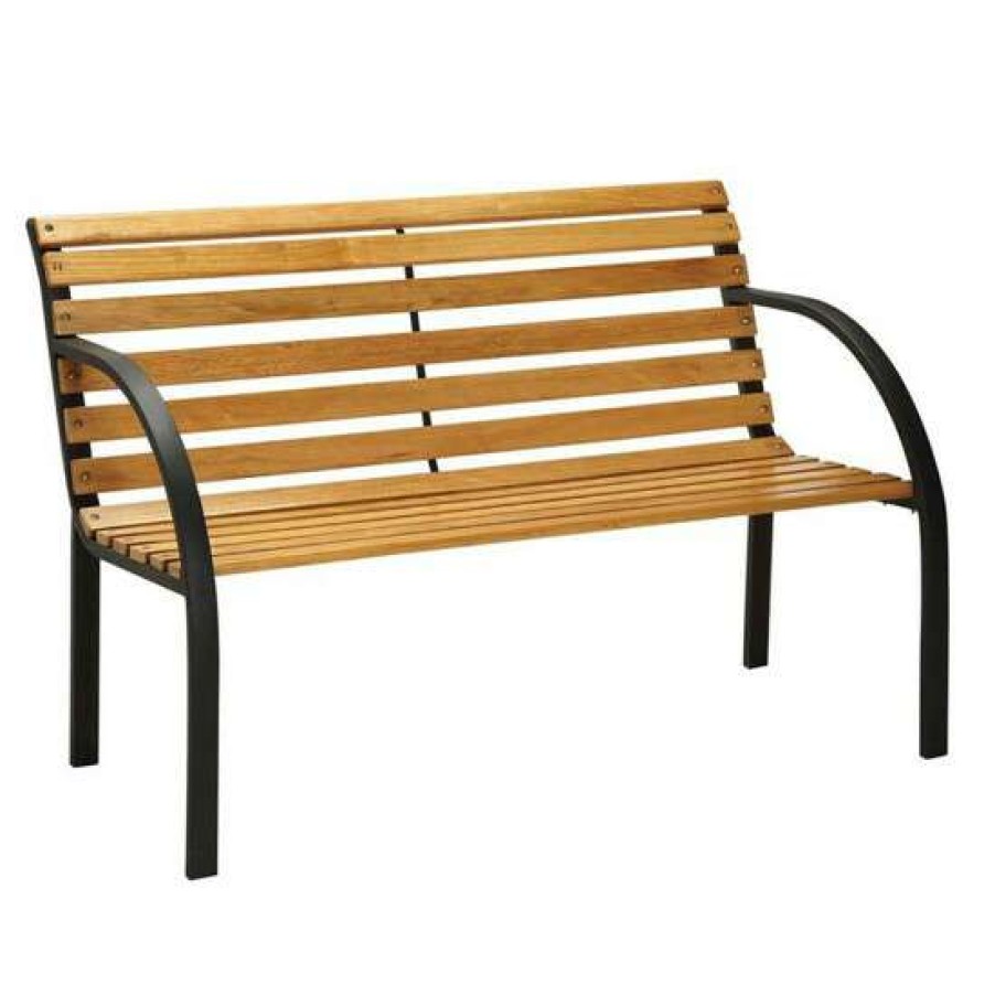 Garden & Patio * | Best Pirce Simple Relax Cast Iron And Wood Outdoor Bench In Black