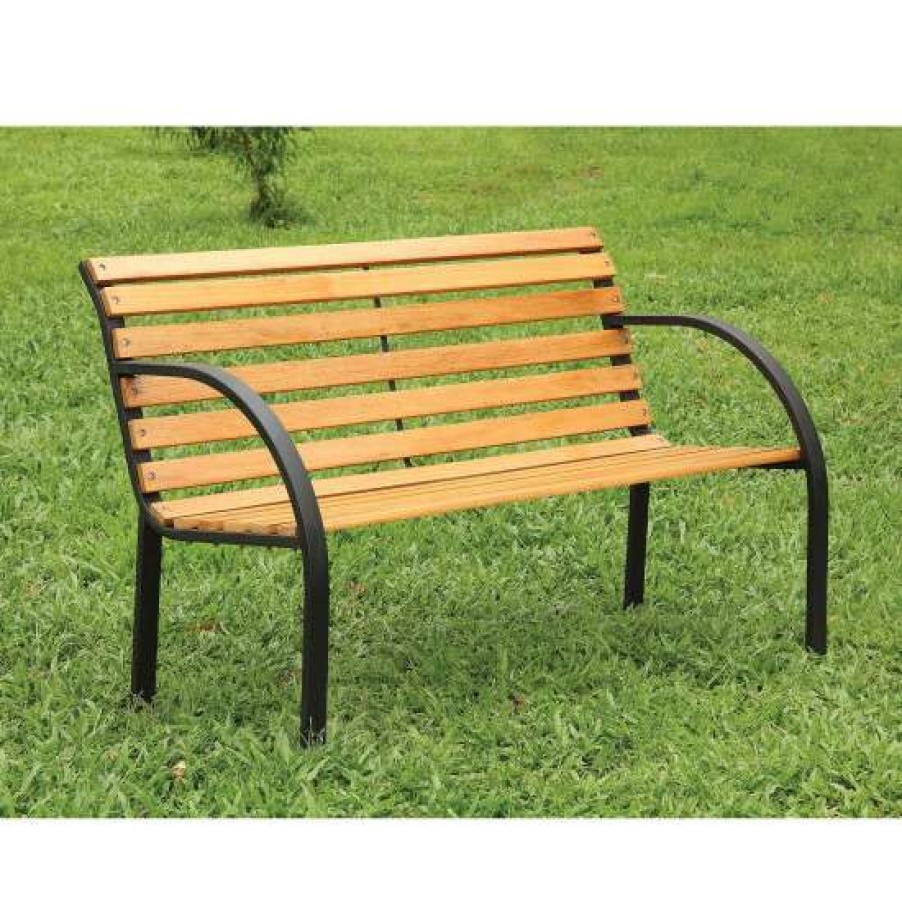 Garden & Patio * | Best Pirce Simple Relax Cast Iron And Wood Outdoor Bench In Black