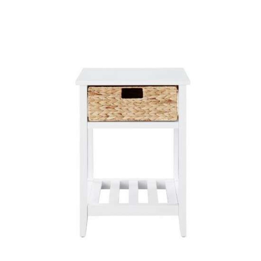 Furniture * | Buy Simple Relax Wood Accent Table With 1 Basket And 1 Shelf