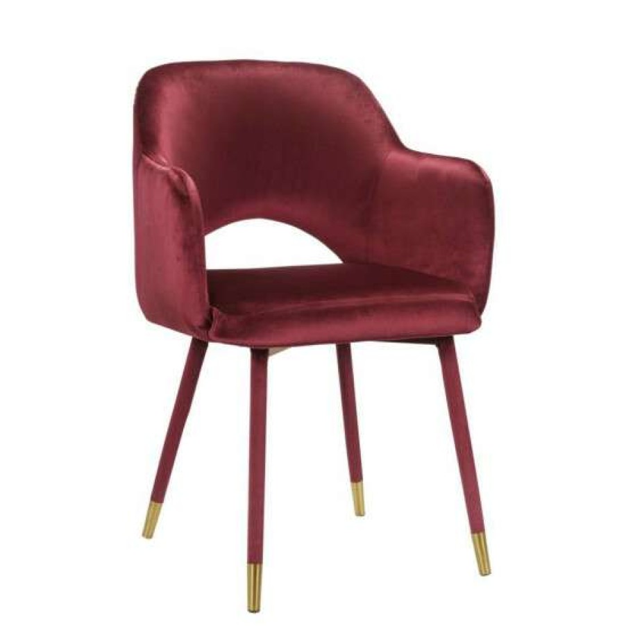 Furniture * | Deals Simple Relax Bordeaux-Red Velvet Accent Chair In Gold