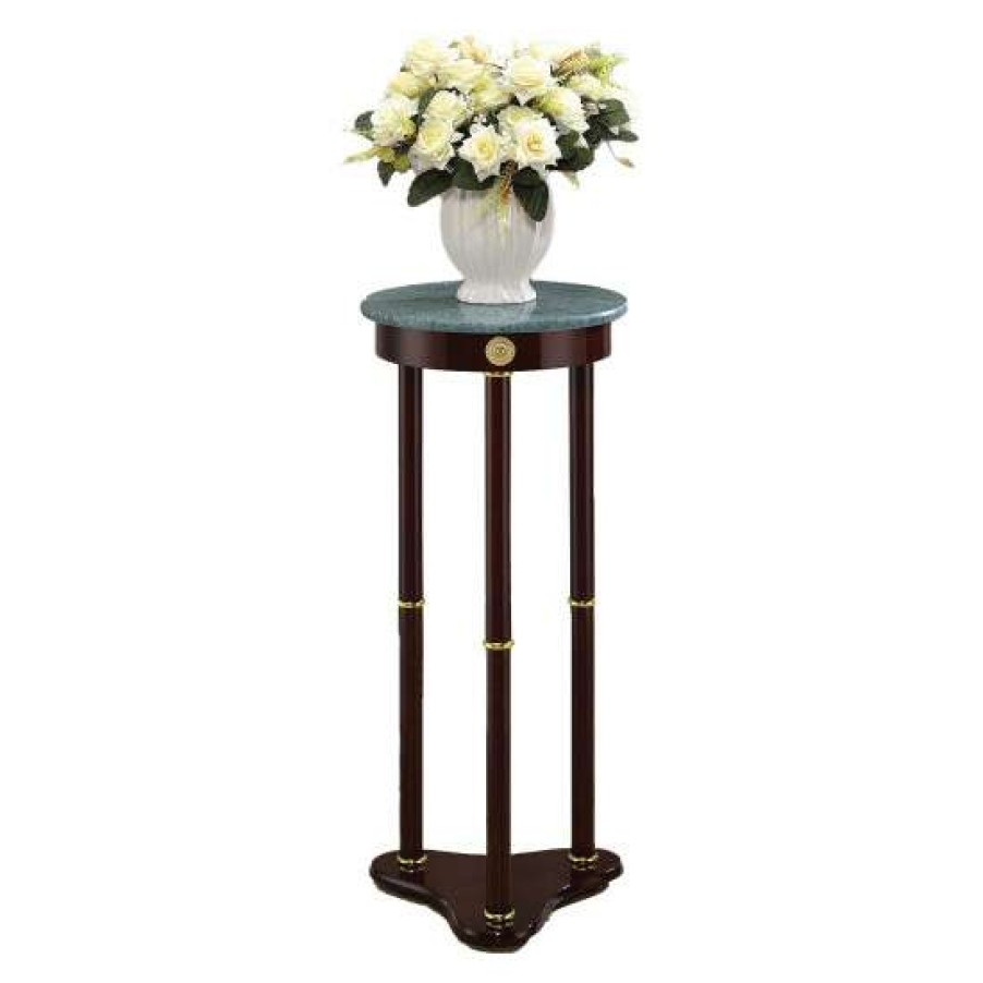 Furniture * | Best Sale Simple Relax Round Marble Top Accent Table, Merlot