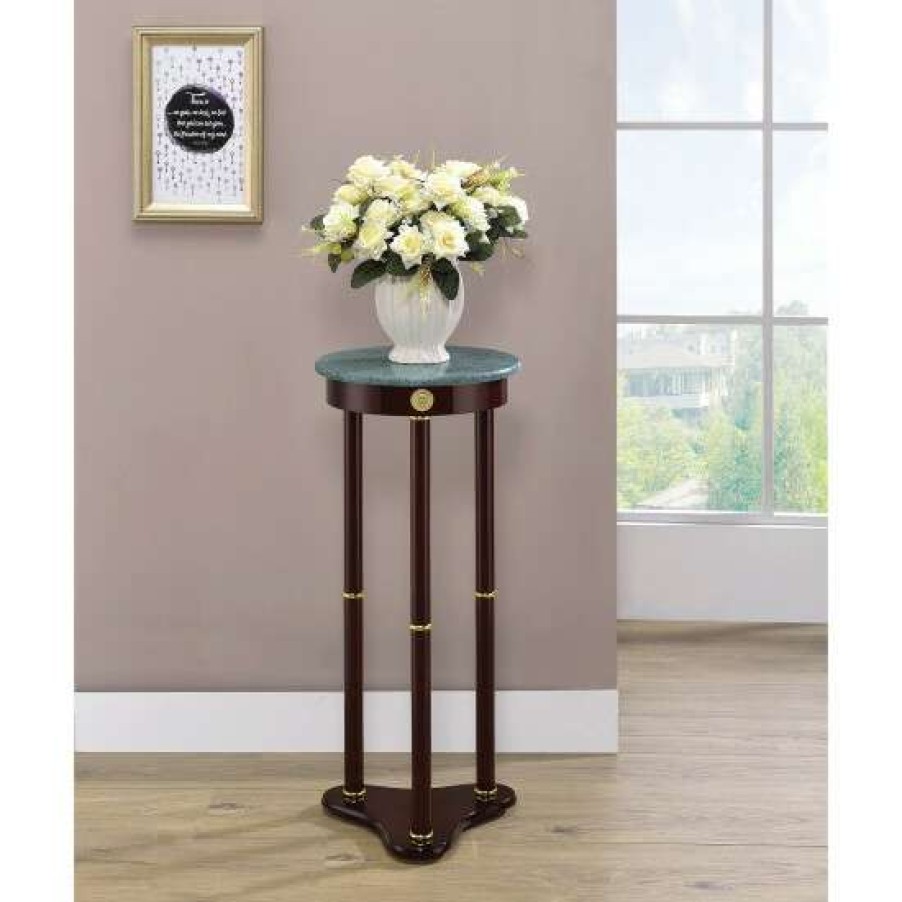 Furniture * | Best Sale Simple Relax Round Marble Top Accent Table, Merlot