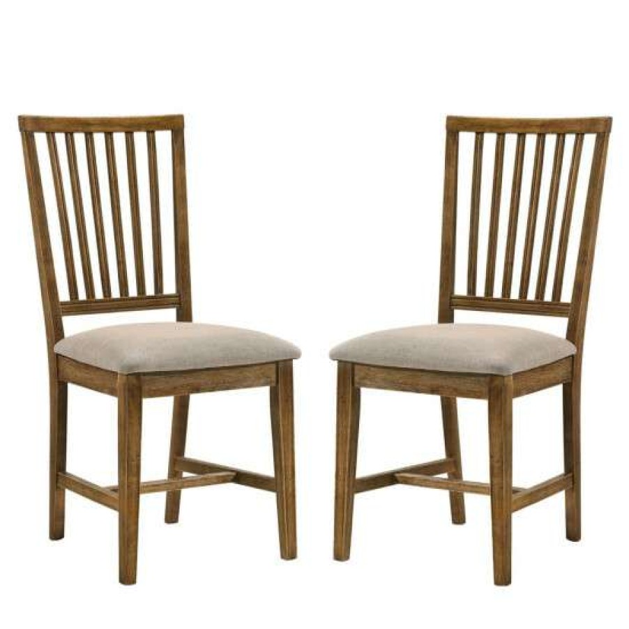 Furniture * | Flash Sale Simple Relax Set Of 2 Upholstered Side Chair In Tan And Weathered Oak