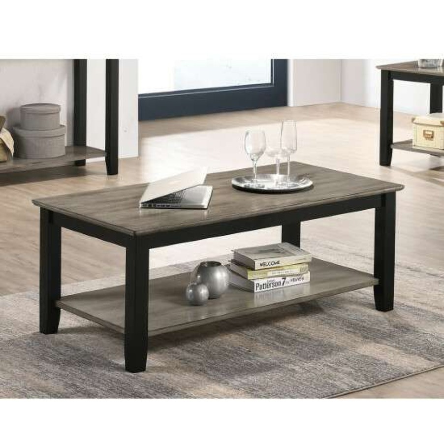 Furniture * | Deals Simple Relax Coffee Table With Open Shelf In Dark Brown And Grey