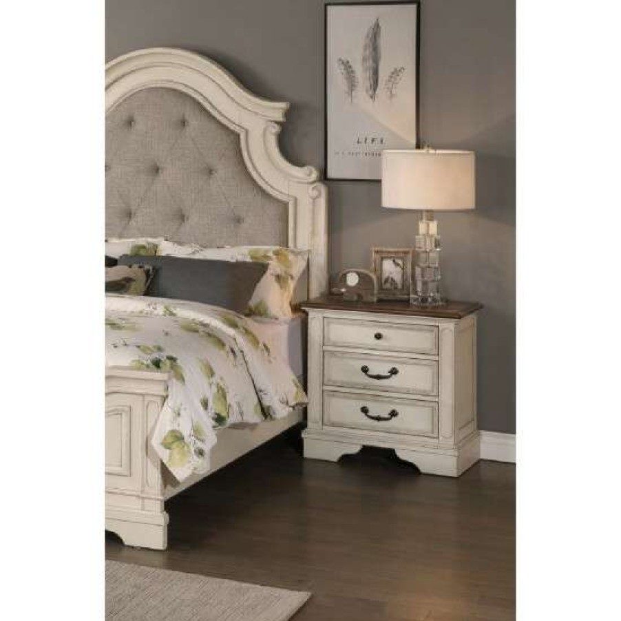 Furniture * | Best Sale Simple Relax 3 Drawers Wood Nightstand In Antique White