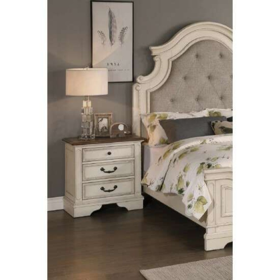 Furniture * | Best Sale Simple Relax 3 Drawers Wood Nightstand In Antique White