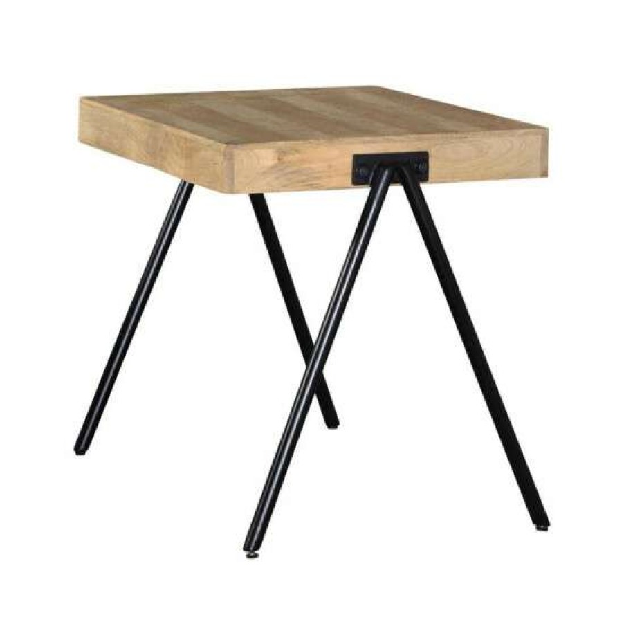 Furniture * | Outlet Simple Relax Square End Table With Metal Legs In Natural And Black