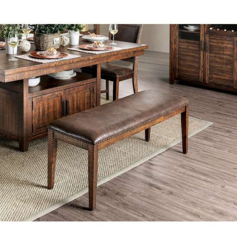 Furniture * | Top 10 Simple Relax Rustic Style Dining Bench In Distressed Dark Oak