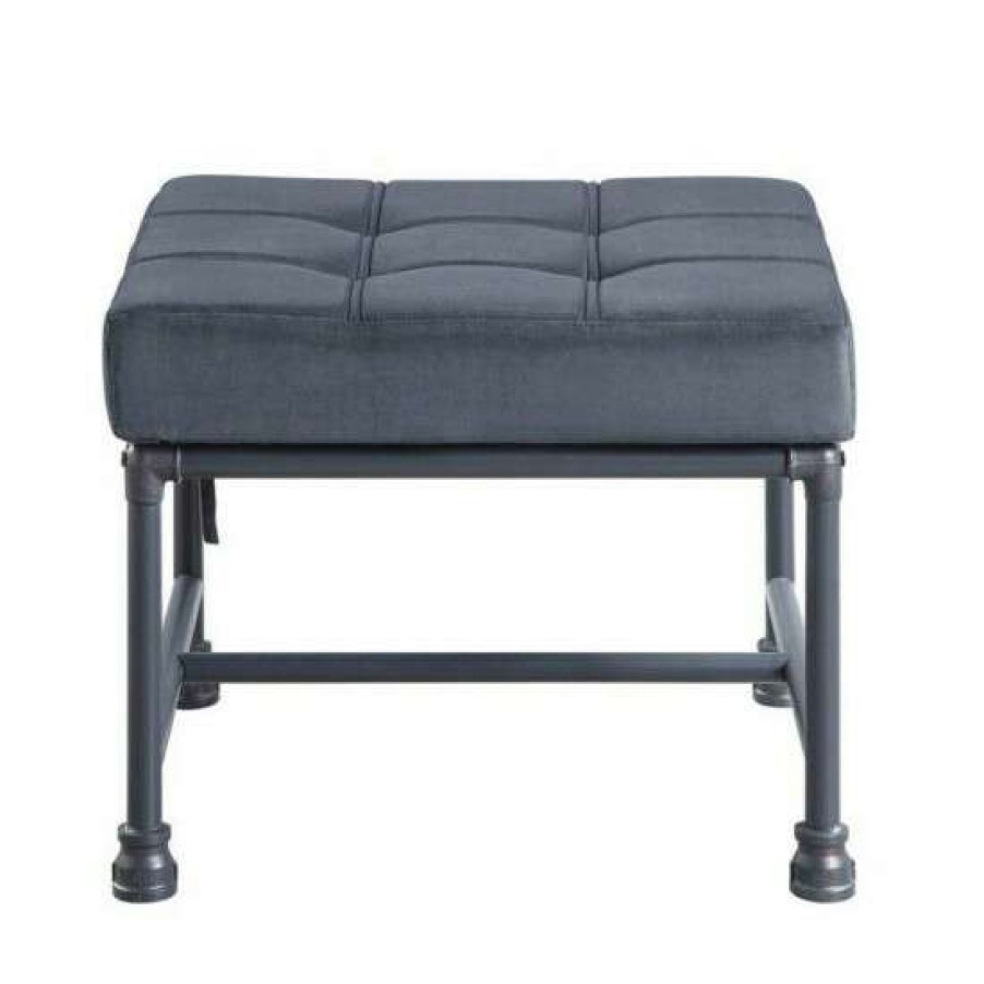 Furniture * | Best Deal Simple Relax Ottoman In Tufted Gray Velvet And Sandy Gray