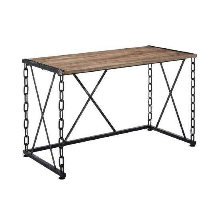 Furniture * | New Simple Relax Wooden Top Desk With Metal Legs In Rustic Oak And Antique Black