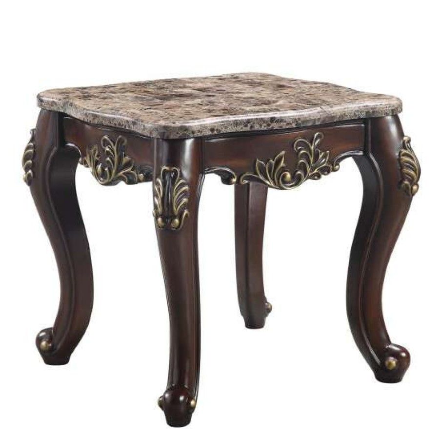 Furniture * | Buy Simple Relax Square End Table With Marble Top Design In Cherry