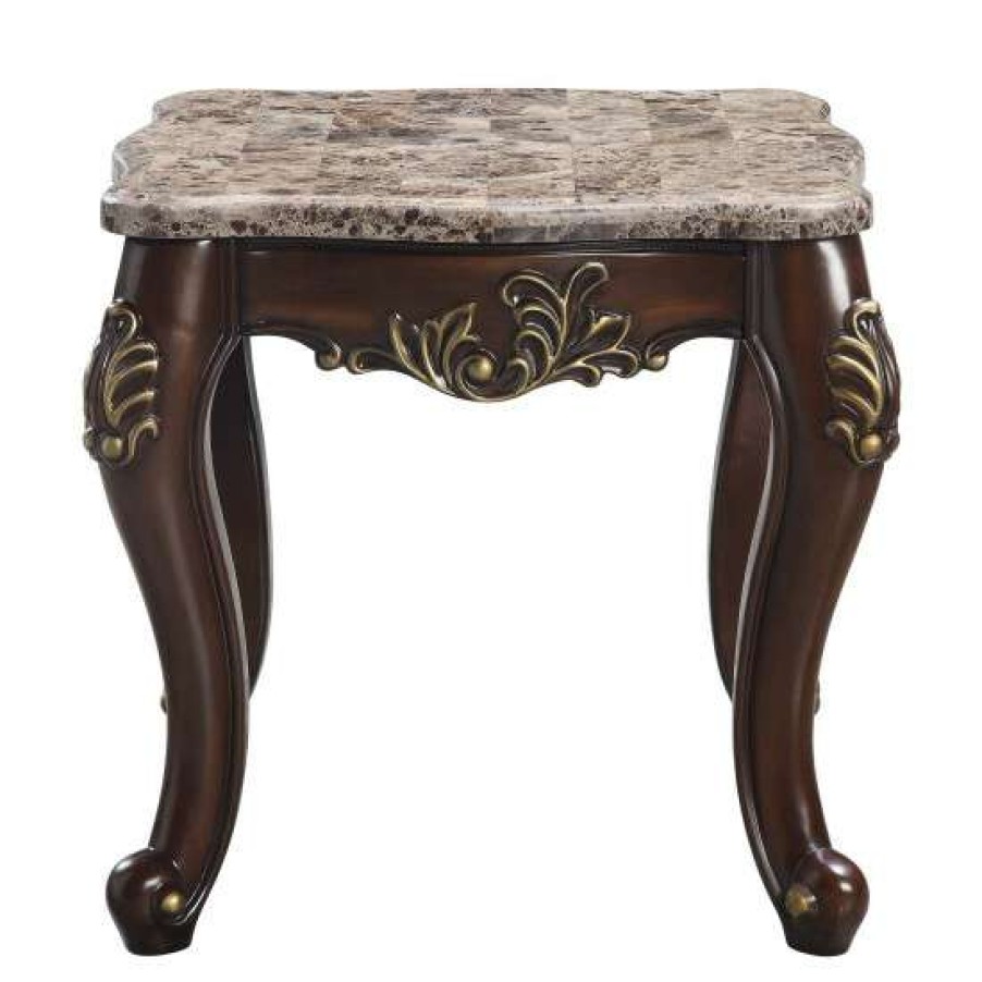 Furniture * | Buy Simple Relax Square End Table With Marble Top Design In Cherry