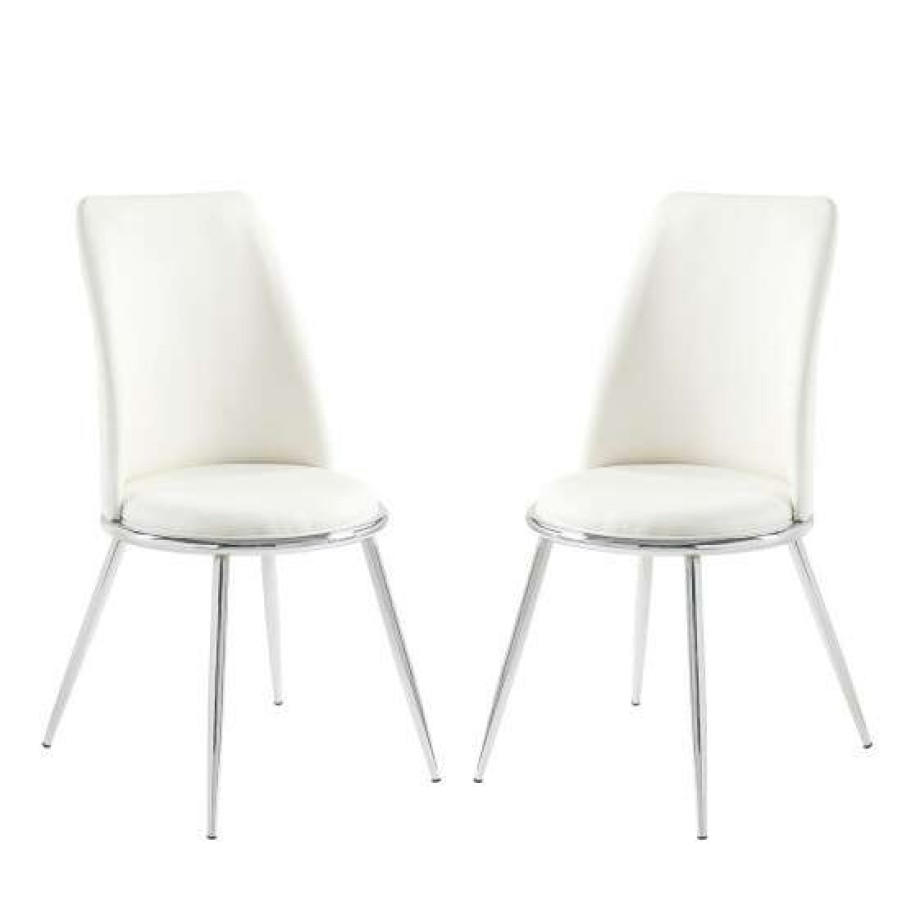 Furniture * | Promo Simple Relax Set Of 2 White Pu Side Chair In Chrome Finish