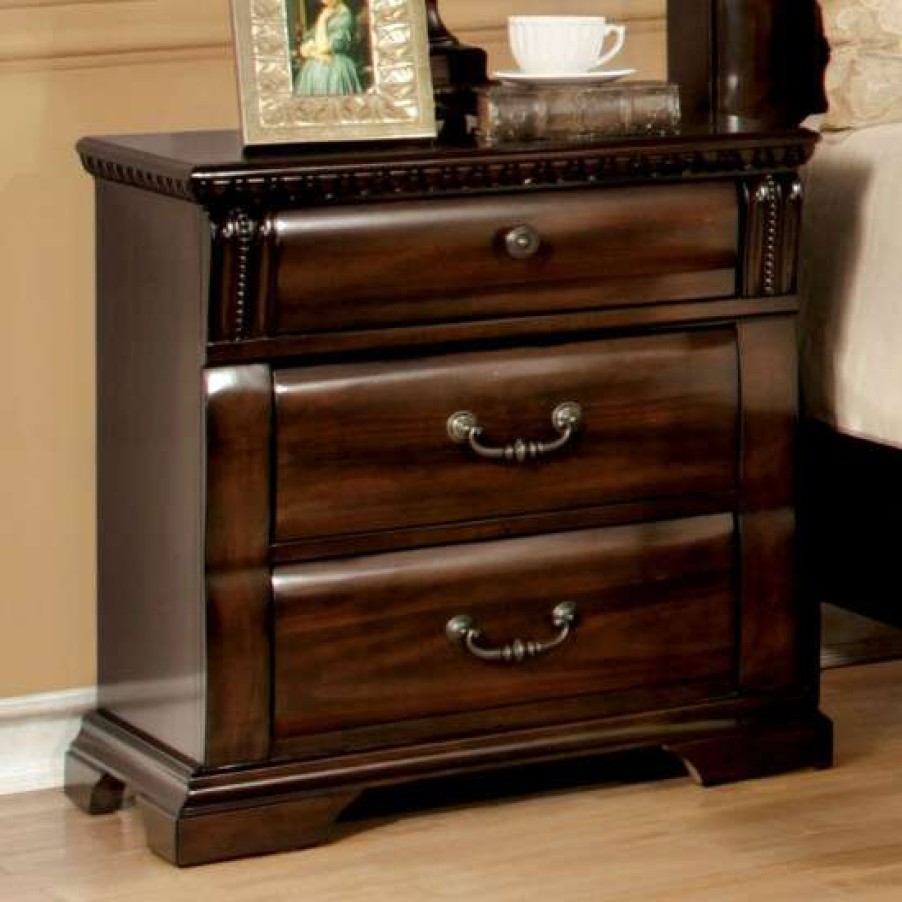 Furniture * | Best Pirce Simple Relax Wooden Nightstand With Pewter Hanging Pulls In Cherry