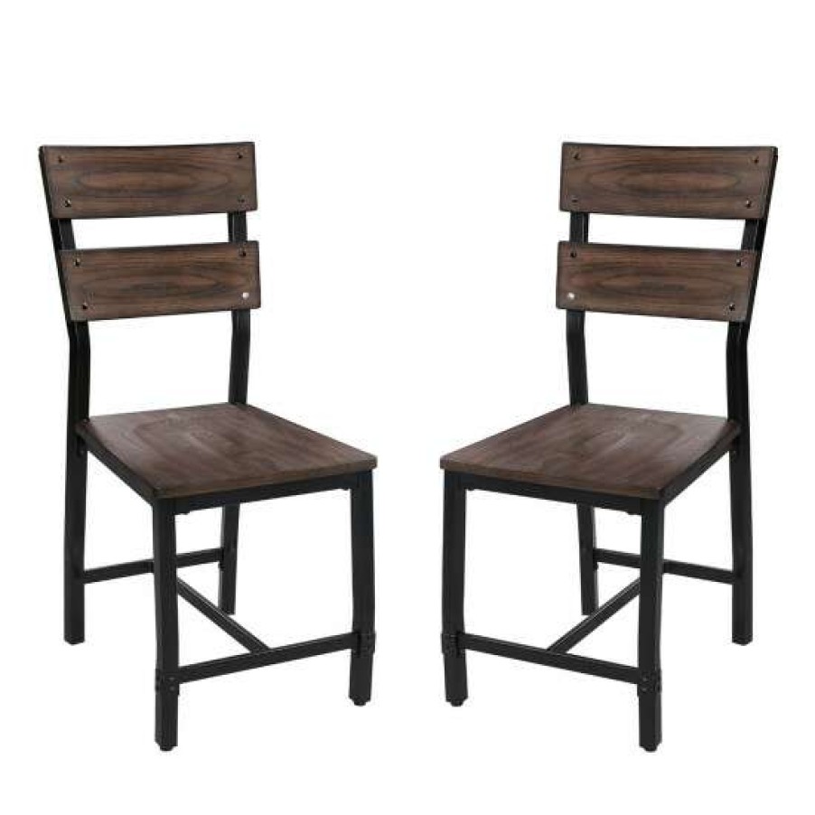 Furniture * | Hot Sale Simple Relax Set Of 2 Wood Side Chair In Oak And Black Finish