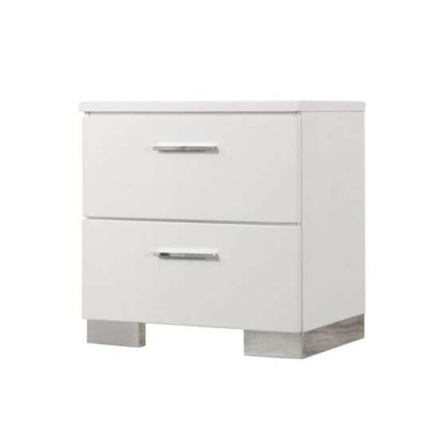 Furniture * | Flash Sale Simple Relax Wood Nightstand With 2 Drawers In Glossy White