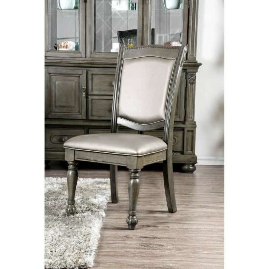 Furniture * | Deals Simple Relax Set Of 2 Leatherette Side Chair In Gray And