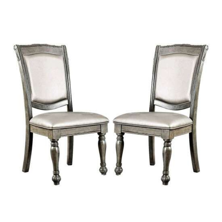 Furniture * | Deals Simple Relax Set Of 2 Leatherette Side Chair In Gray And