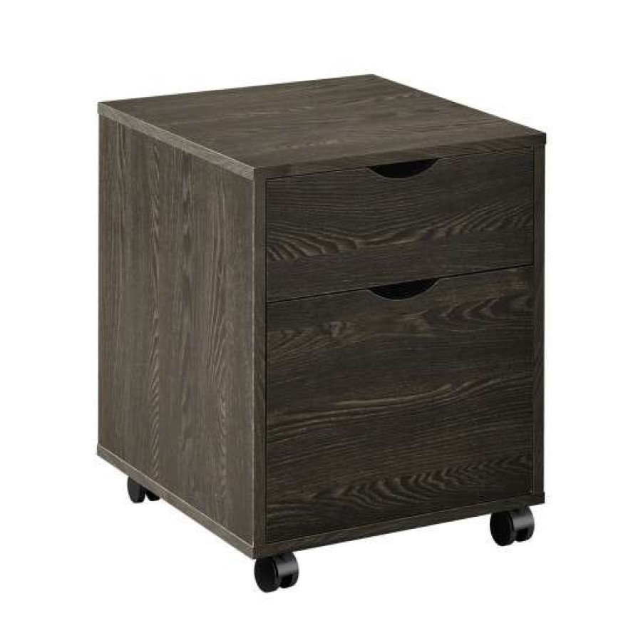 Furniture * | Flash Sale Simple Relax 2-Drawer Wood File Cabinet With Wheels In Dark Oak