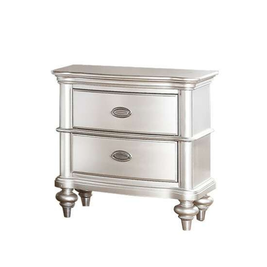 Furniture * | Top 10 Simple Relax Wood Nightstand With 2 Drawer Antique Silver