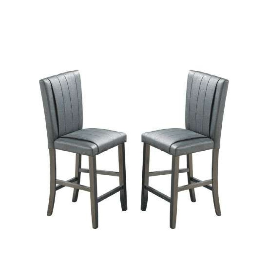 Furniture * | Budget Simple Relax Grey Fabric And Wood Counter Height Chairs, Set Of 2