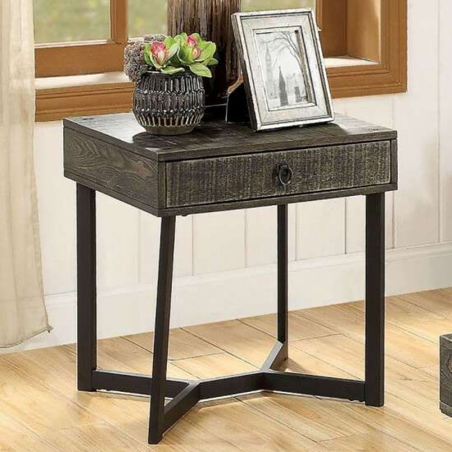 Furniture * | Hot Sale Simple Relax End Table With Storage Drawer In Dark Oak And Espresso