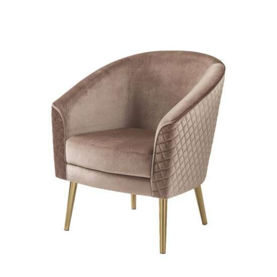 Furniture * | New Simple Relax Champagne Velvet Upholstered Accent Chair In Gold