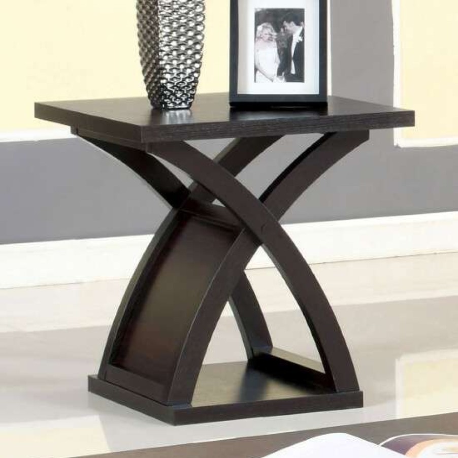 Furniture * | Buy Simple Relax Wooden End Table With X-Cross Support In Espresso Finish