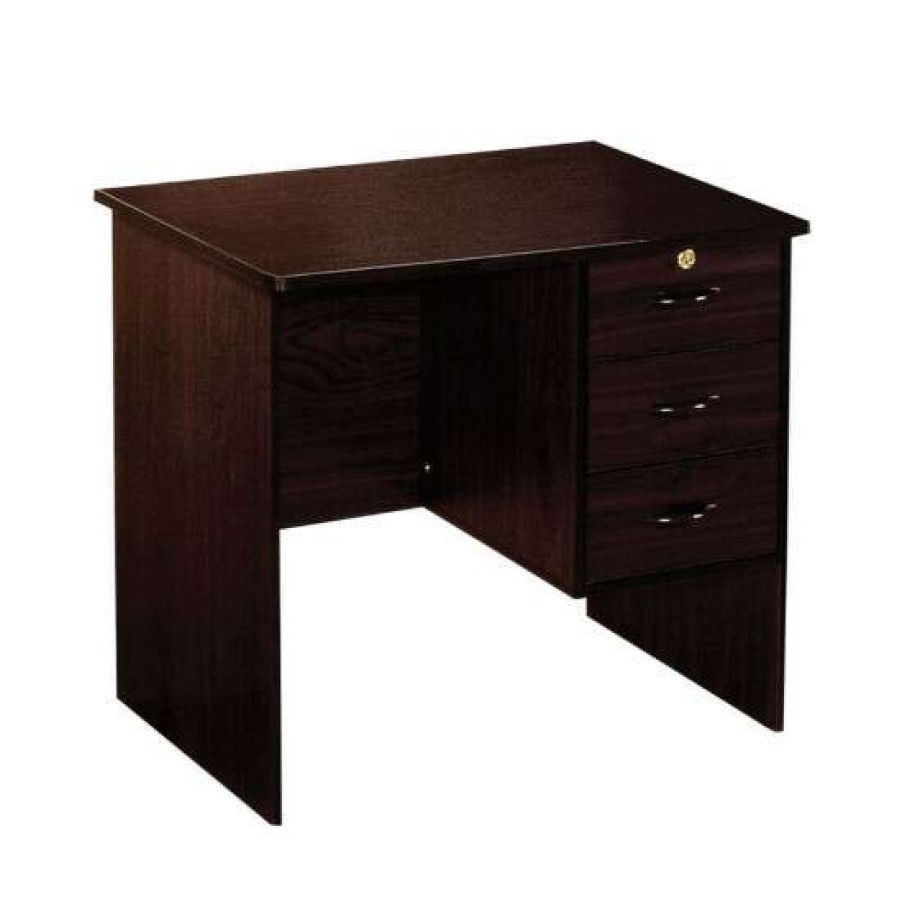 Furniture * | Promo Simple Relax Wooden Desk With 3 Drawers In Espresso