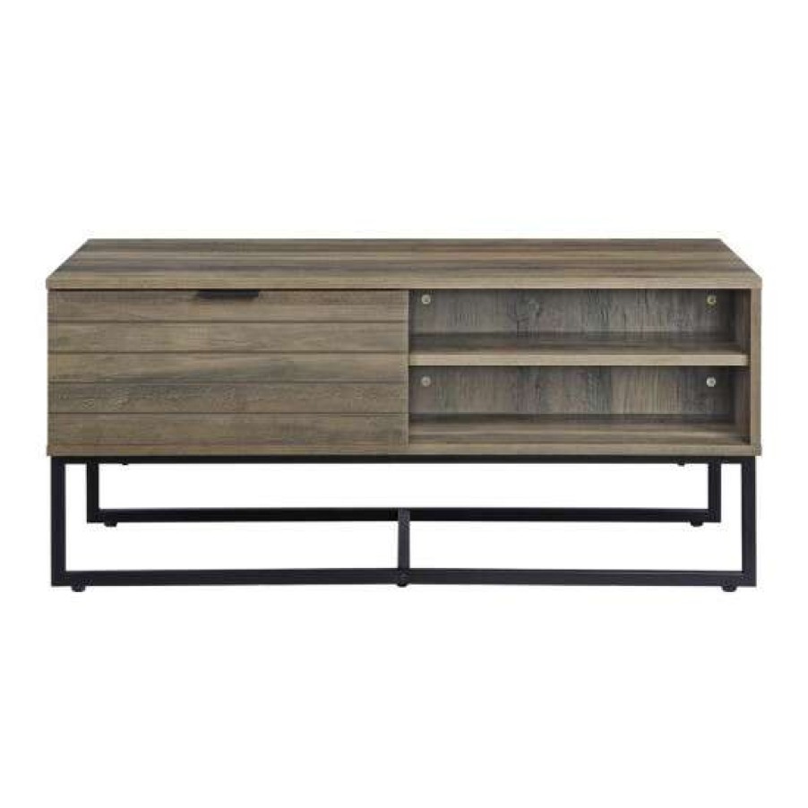 Furniture * | Best Sale Simple Relax Coffee Table With 2 Open Compartments In Rustic Oak And Black