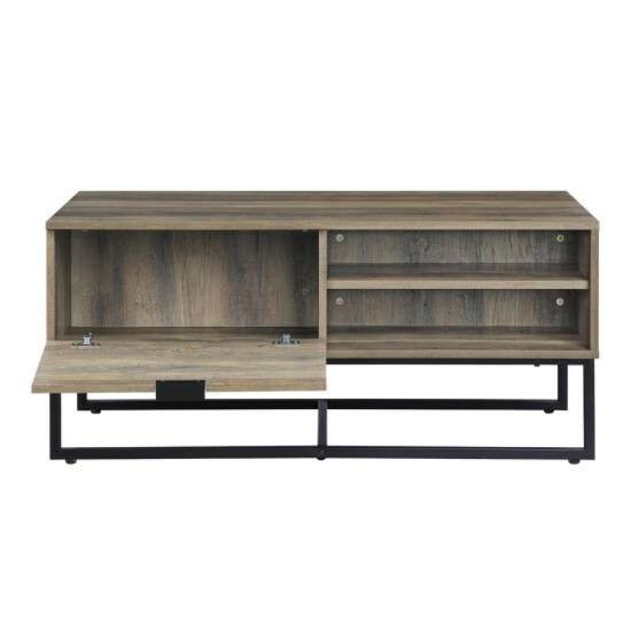 Furniture * | Best Sale Simple Relax Coffee Table With 2 Open Compartments In Rustic Oak And Black