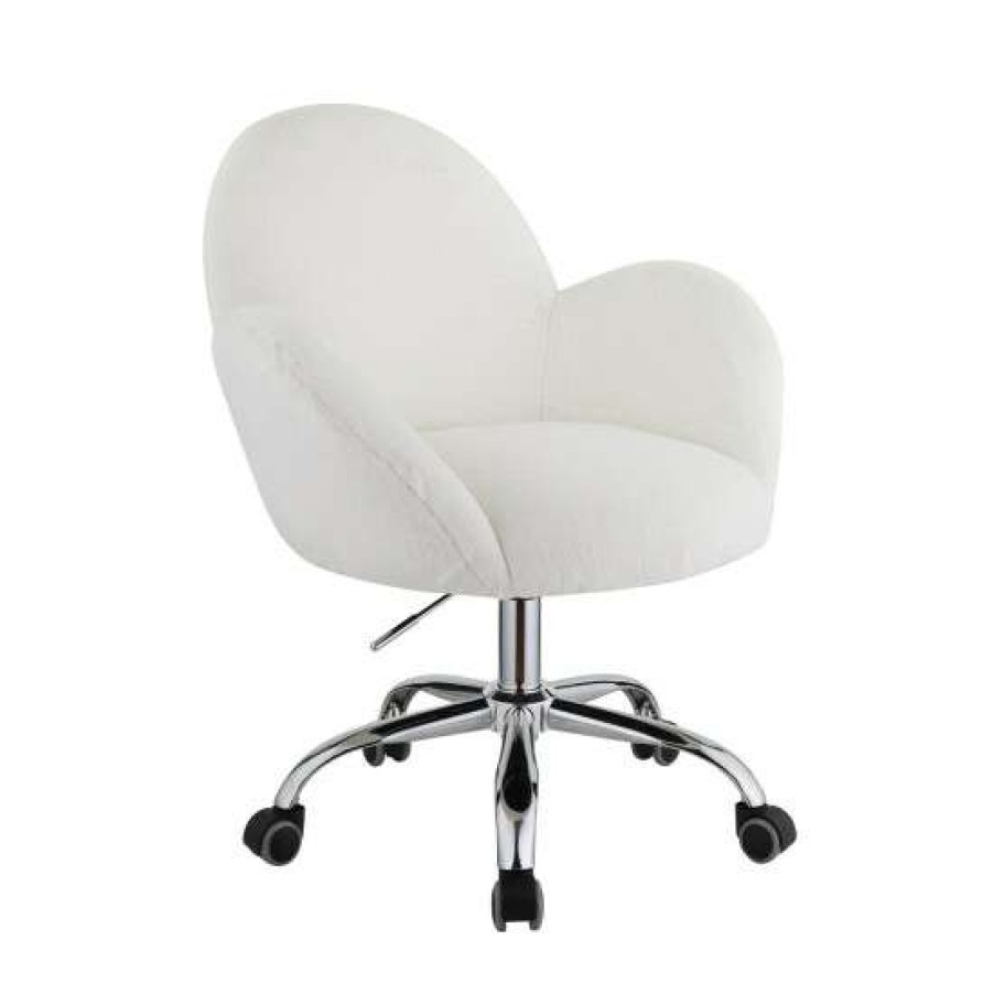 Furniture * | New Simple Relax White Lapin Fabric Office Chair In Chrome