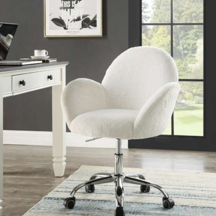 Furniture * | New Simple Relax White Lapin Fabric Office Chair In Chrome