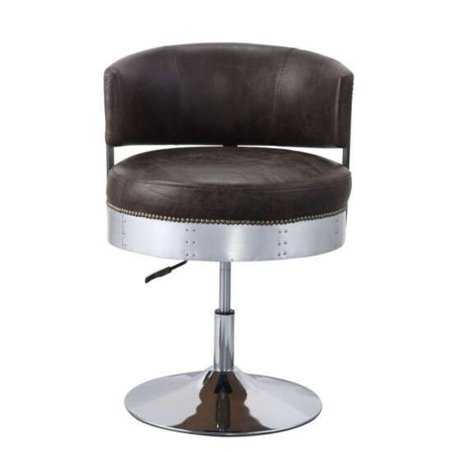 Furniture * | Discount Simple Relax Swivel Adjustable Stool With Round Metal Base In Distress Chocolate