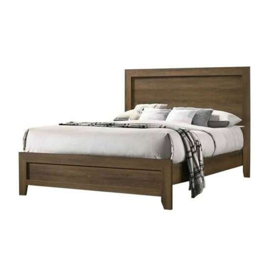 Furniture * | Discount Simple Relax Wooden Panel Bed In Oak Finish