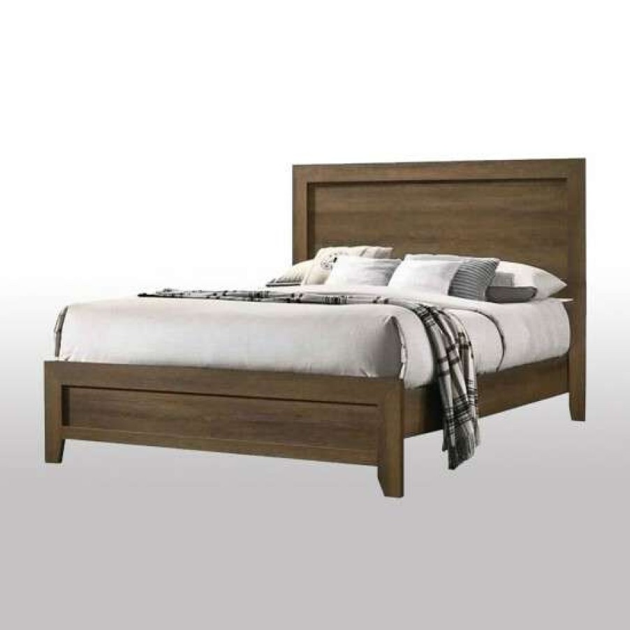 Furniture * | Discount Simple Relax Wooden Panel Bed In Oak Finish