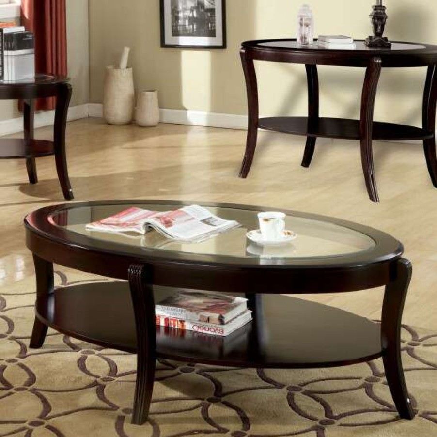 Furniture * | Promo Simple Relax Tempered Glass And Solid Wood Coffee Table In Espresso Finish