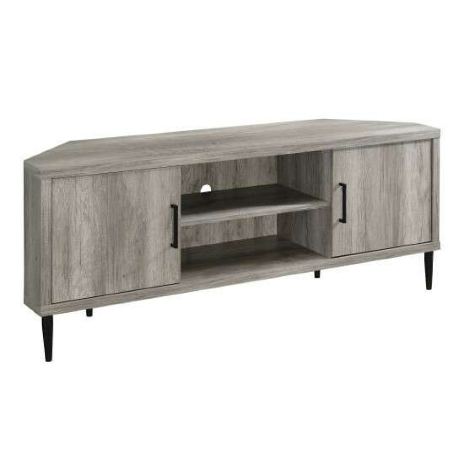 Furniture * | Best Deal Simple Relax 2 Doors Wood Tv Console In Grey Driftwood And Black Finish