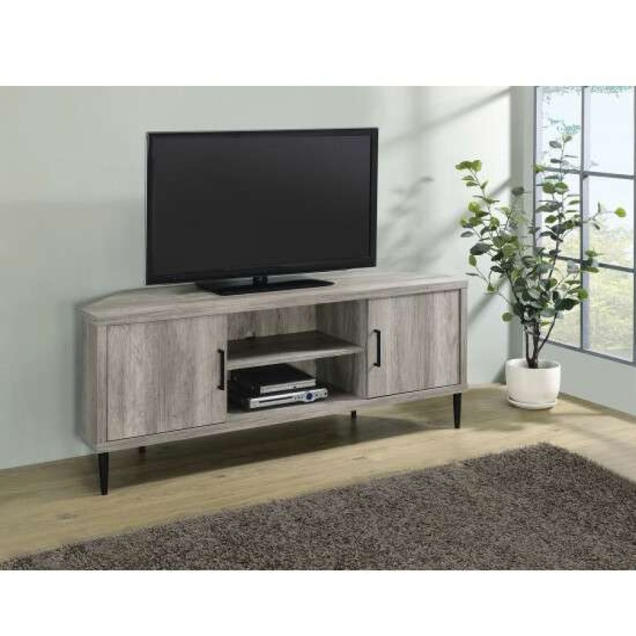 Furniture * | Best Deal Simple Relax 2 Doors Wood Tv Console In Grey Driftwood And Black Finish