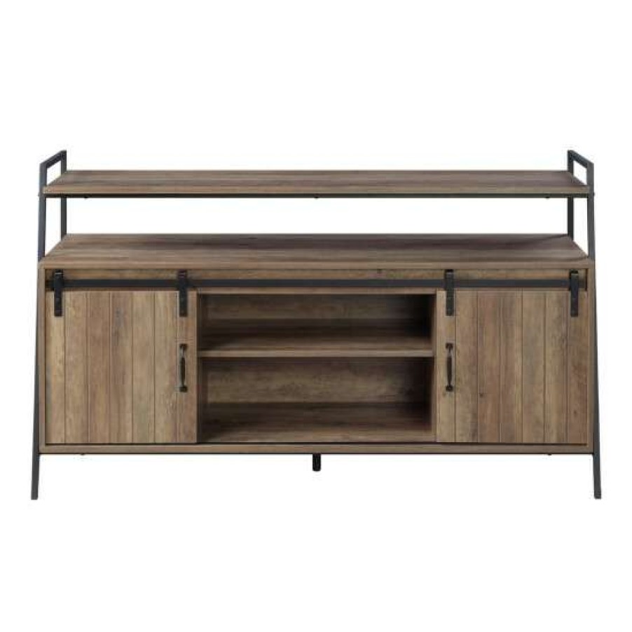 Furniture * | Best Pirce Simple Relax 60 Metal Frame Tv Stand In Rustic Oak And Black