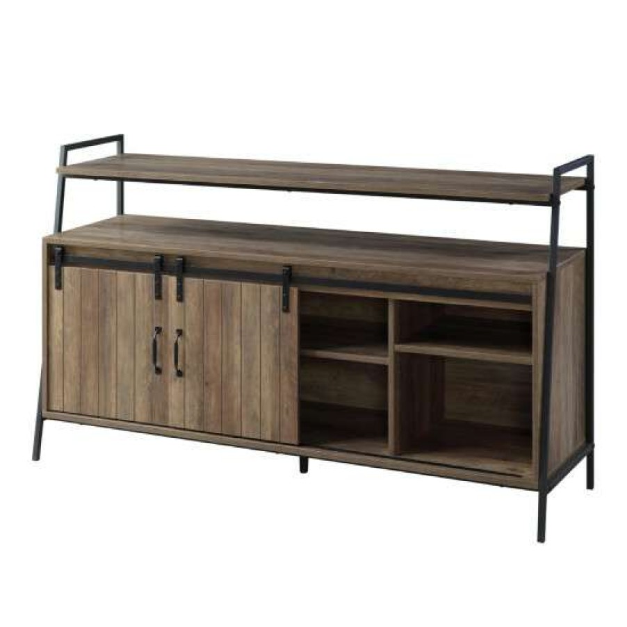 Furniture * | Best Pirce Simple Relax 60 Metal Frame Tv Stand In Rustic Oak And Black