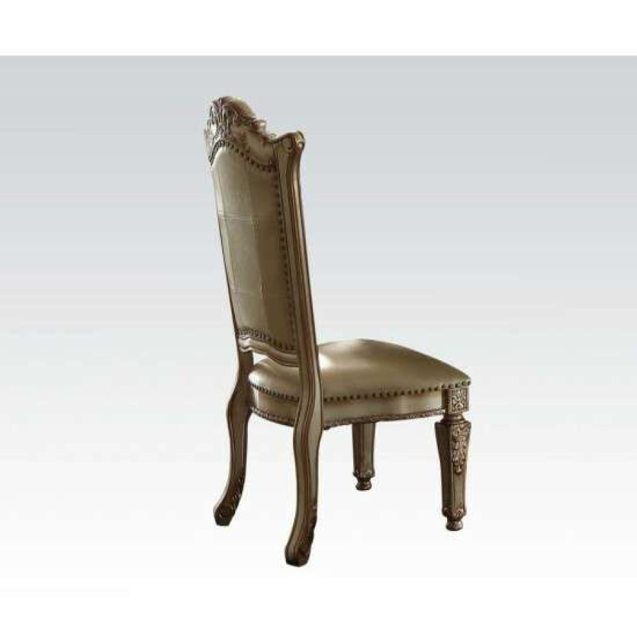 Furniture * | Cheap Simple Relax Set Of 2 Leatherette Dining Chairs In Gold Patina