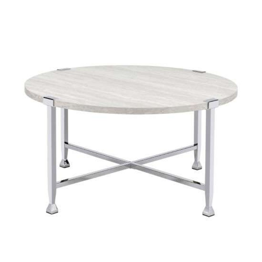 Furniture * | Best Sale Simple Relax Wooden And Metal Coffee Table In White Oak And Chrome