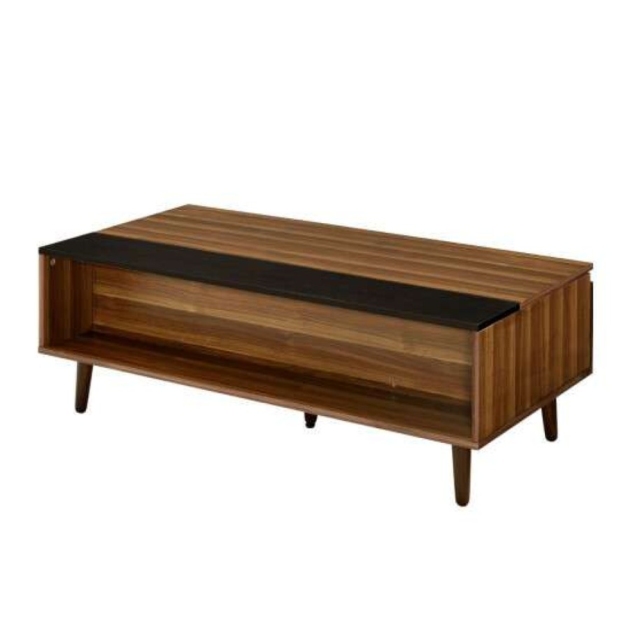 Furniture * | Best Pirce Simple Relax Wooden Coffee Table W/Lift Top In Walnut And Black Finish