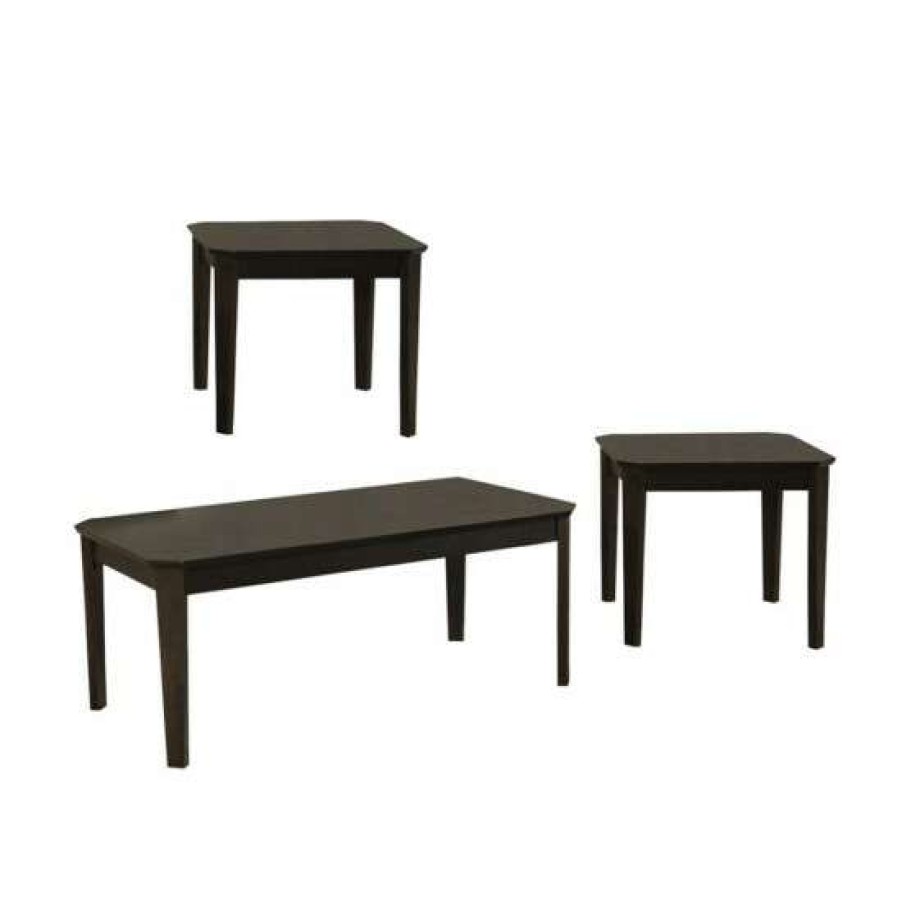 Furniture * | Hot Sale Simple Relax 3 Piece Wood Table Set In Dark Brown Finish