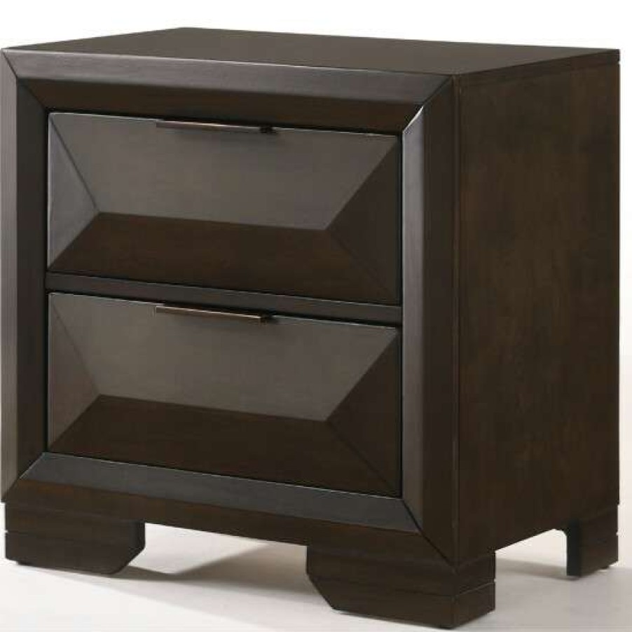 Furniture * | New Simple Relax 2 Drawers Wood Nightstand In Espresso Finish