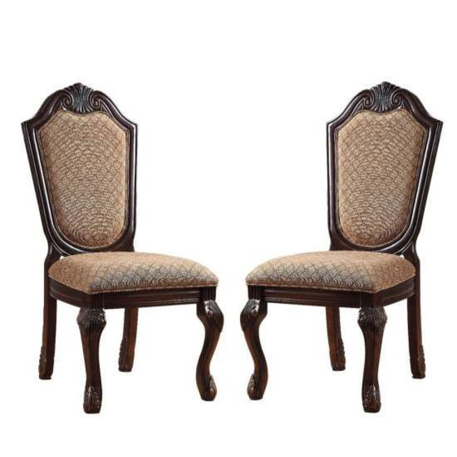 Furniture * | New Simple Relax Set Of 2 Upholstered Side Chair In Brown And Espresso Finish