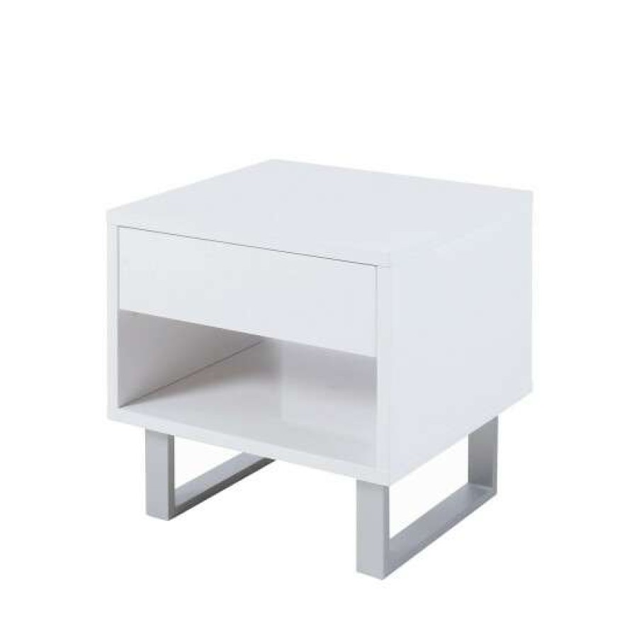 Furniture * | Hot Sale Simple Relax End Table With Drawer In White