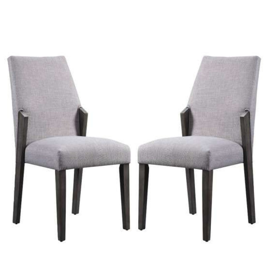 Furniture * | Brand New Simple Relax Set Of 2 Upholstered Side Chair In Gray And Gray Oak Finish